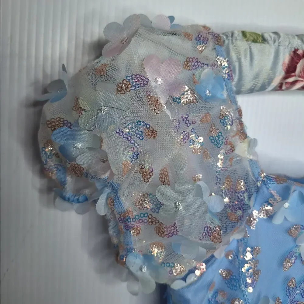 Rare Edition Sequin Floral Dress Girls 5 Fluffy Princess Fancy Party Puff Sleeve